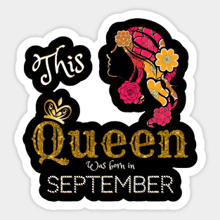 This Queen Was Born In September, Black Girl Birthday Sticker